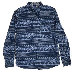 H&M Divided Mens Medium Shirt Blue Long‎ Sleeve Winter Holiday Pattern Snowflake